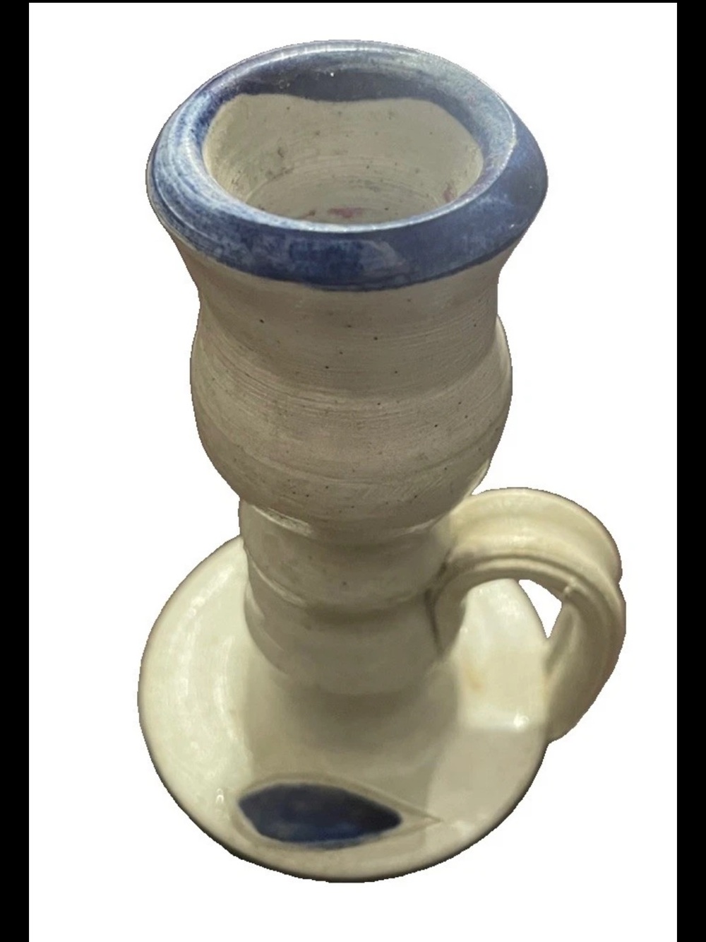 Vintage Williamsburg Pottery Mini Bud Vase Cobalt Blue Cream Stoneware 4.25”
